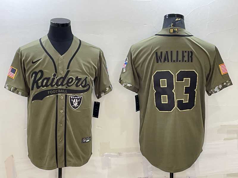 Mens Las Vegas Raiders #83 Darren Waller 2022 Olive Salute to Service Cool Base Stitched Baseball Jersey